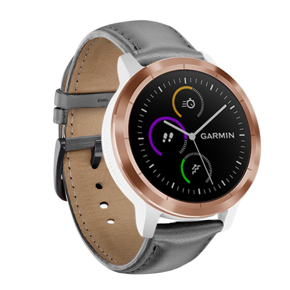 For Garmin Vivoactive 3/Vivomove HR Top-layer Cowhide Leather Watch Strap 20mm - Grey-10