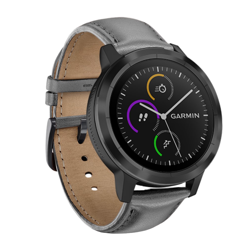 For Garmin Vivoactive 3/Vivomove HR Top-layer Cowhide Leather Watch Strap 20mm - Grey-4