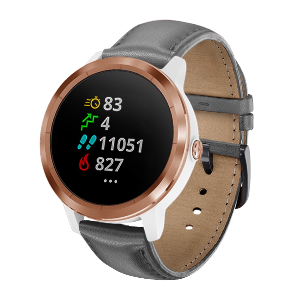 For Garmin Vivoactive 3/Vivomove HR Top-layer Cowhide Leather Watch Strap 20mm - Grey-8