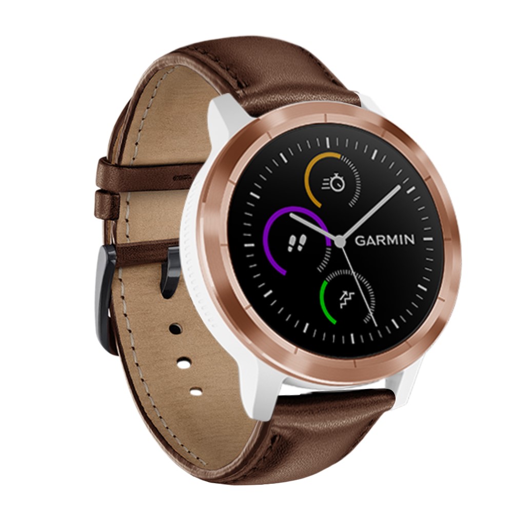 For Garmin Vivoactive 3/Vivomove HR Top-layer Cowhide Leather Watch Strap 20mm - Brown-10