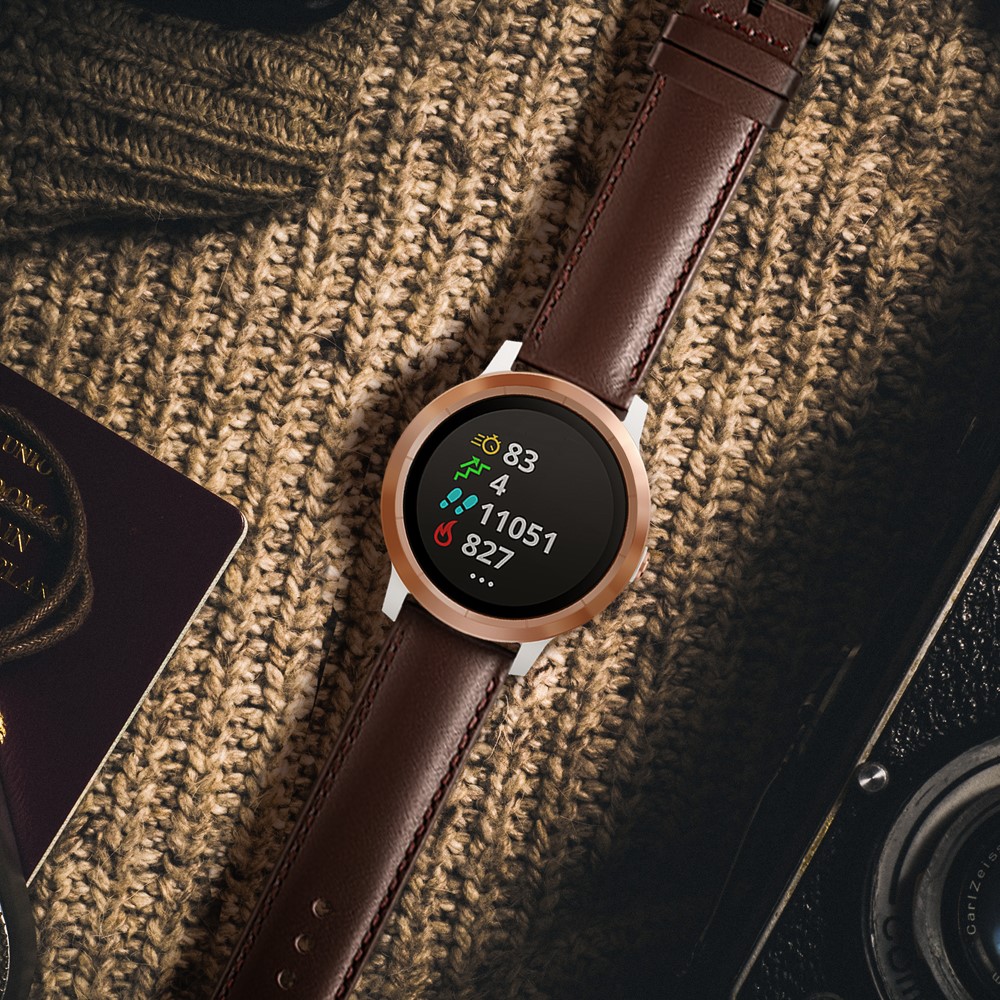 For Garmin Vivoactive 3/Vivomove HR Top-layer Cowhide Leather Watch Strap 20mm - Brown-12