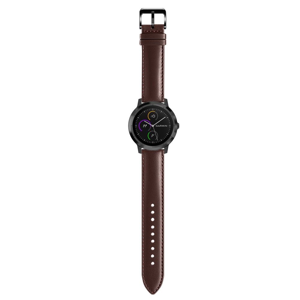 For Garmin Vivoactive 3/Vivomove HR Top-layer Cowhide Leather Watch Strap 20mm - Brown-3