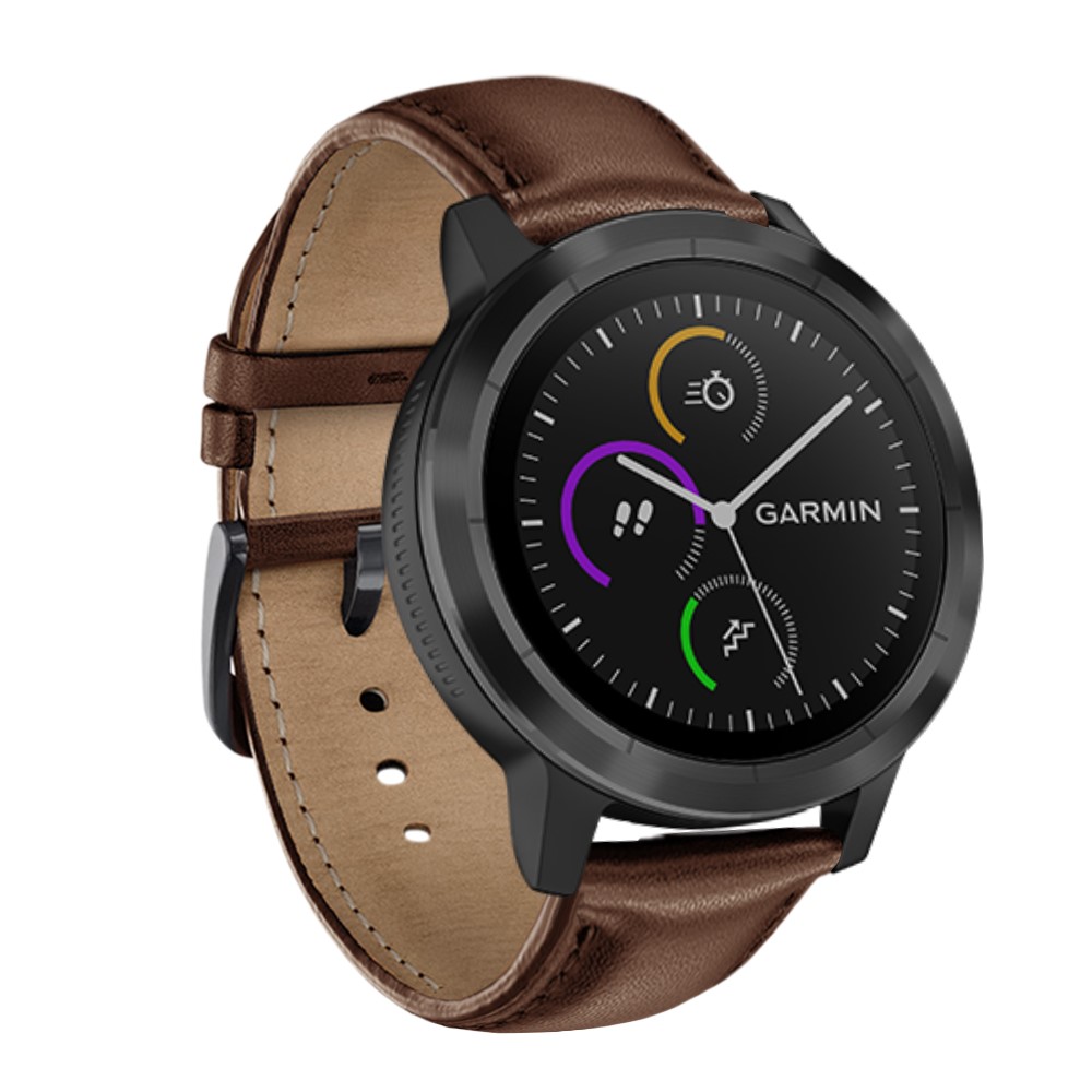 For Garmin Vivoactive 3/Vivomove HR Top-layer Cowhide Leather Watch Strap 20mm - Brown-4