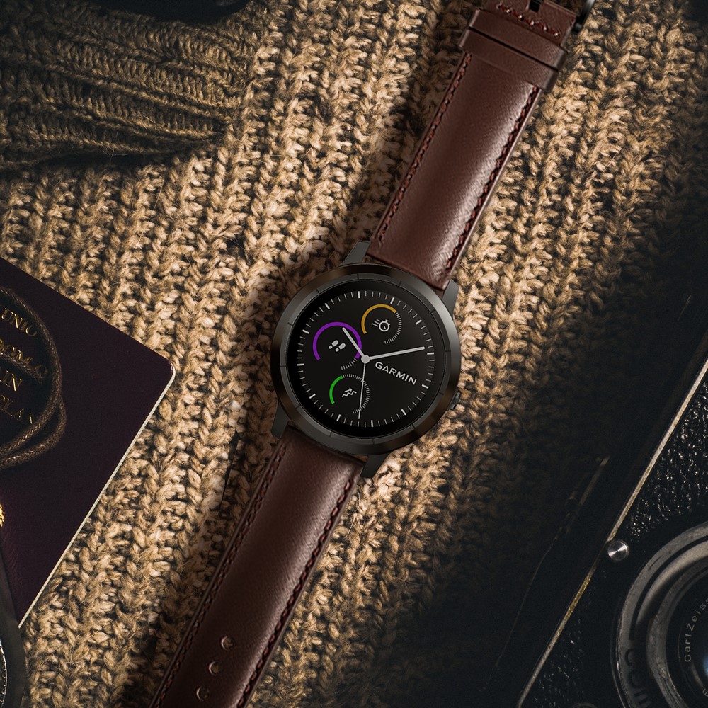 For Garmin Vivoactive 3/Vivomove HR Top-layer Cowhide Leather Watch Strap 20mm - Brown-6