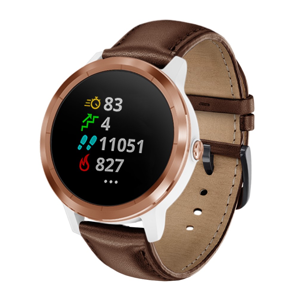 For Garmin Vivoactive 3/Vivomove HR Top-layer Cowhide Leather Watch Strap 20mm - Brown-8