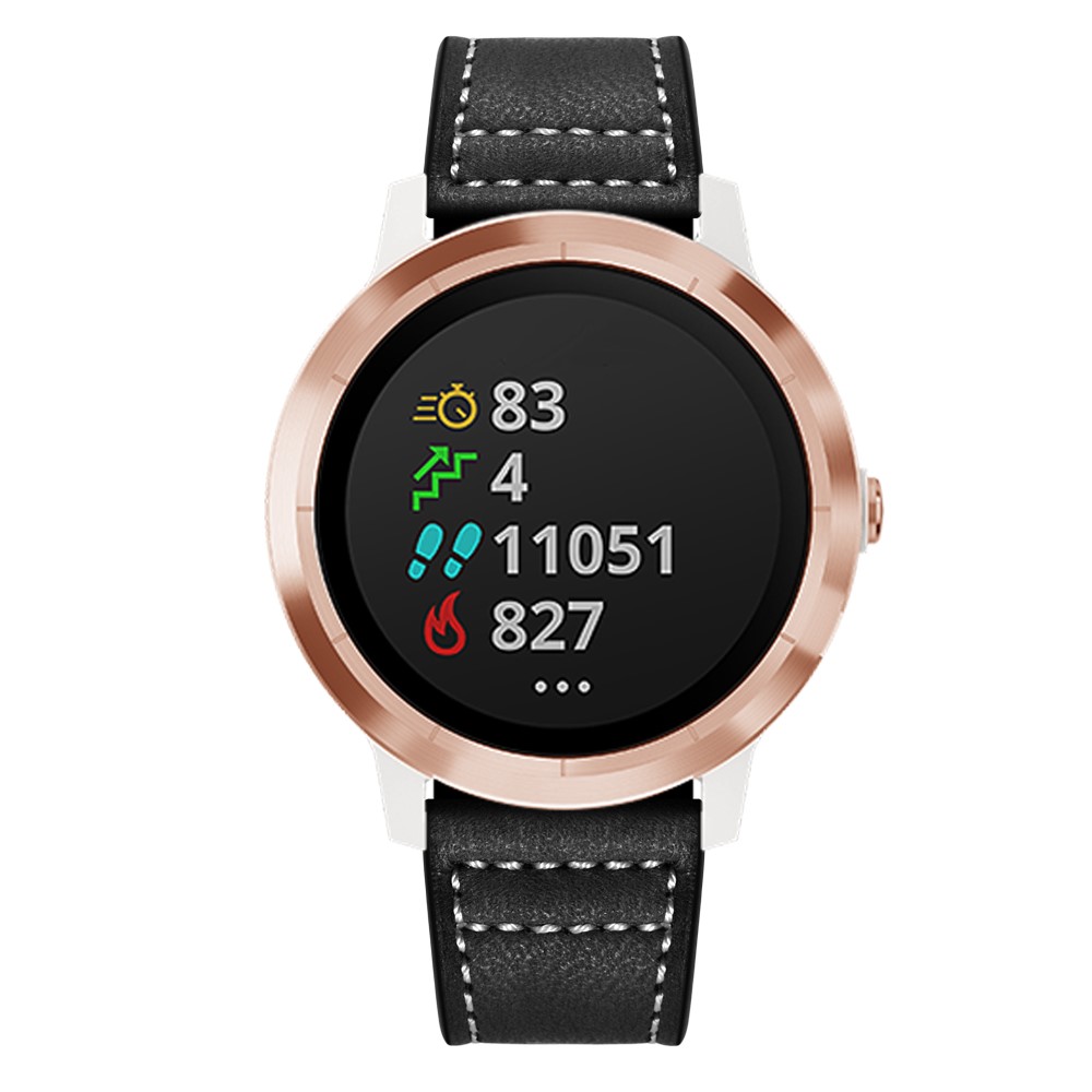 For Garmin Vivoactive 3/Vivomove HR Top-layer Cowhide Leather Silver Buckle Watch Strap 20mm - Black-10