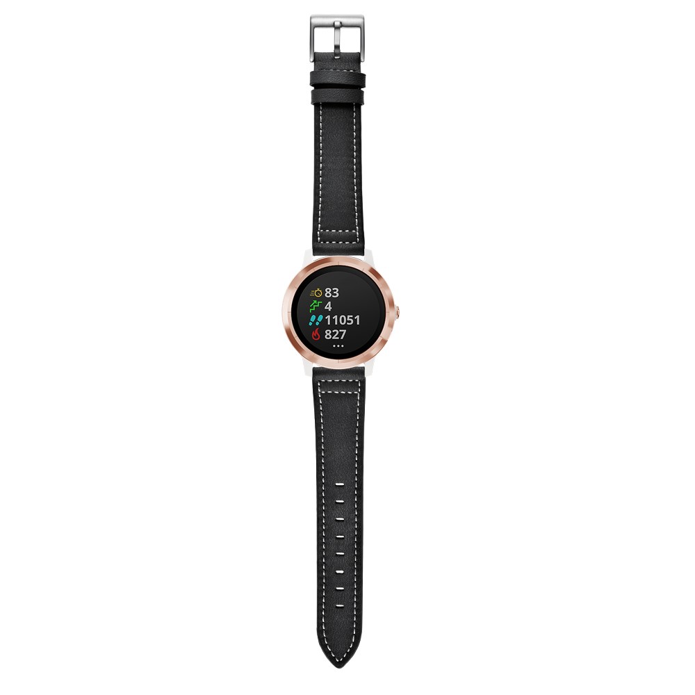 For Garmin Vivoactive 3/Vivomove HR Top-layer Cowhide Leather Silver Buckle Watch Strap 20mm - Black-11