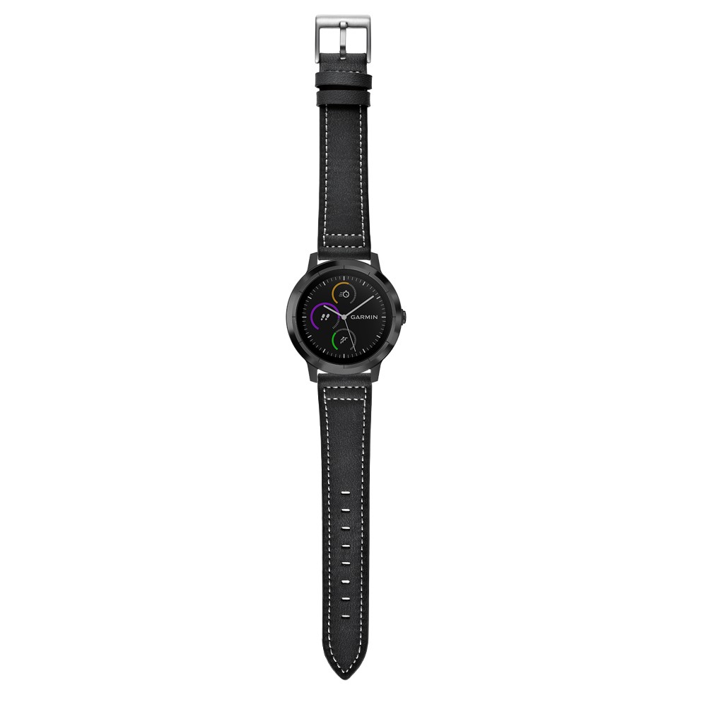 For Garmin Vivoactive 3/Vivomove HR Top-layer Cowhide Leather Silver Buckle Watch Strap 20mm - Black-5