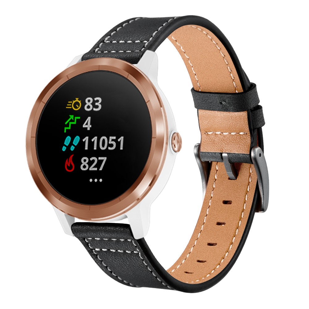 For Garmin Vivoactive 3/Vivomove HR Top-layer Cowhide Leather Silver Buckle Watch Strap 20mm - Black-8