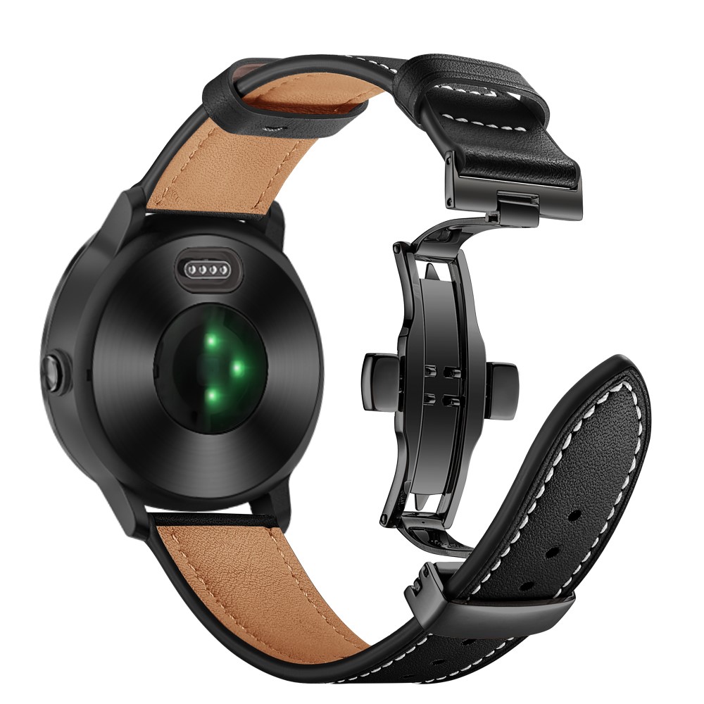 Camada de Gaiola de Couro de 20 mm Substituição de Cinta de Couro Genuíno Para Garmin Vivoactive 3 / Vivomove hr - Preto+preto-4