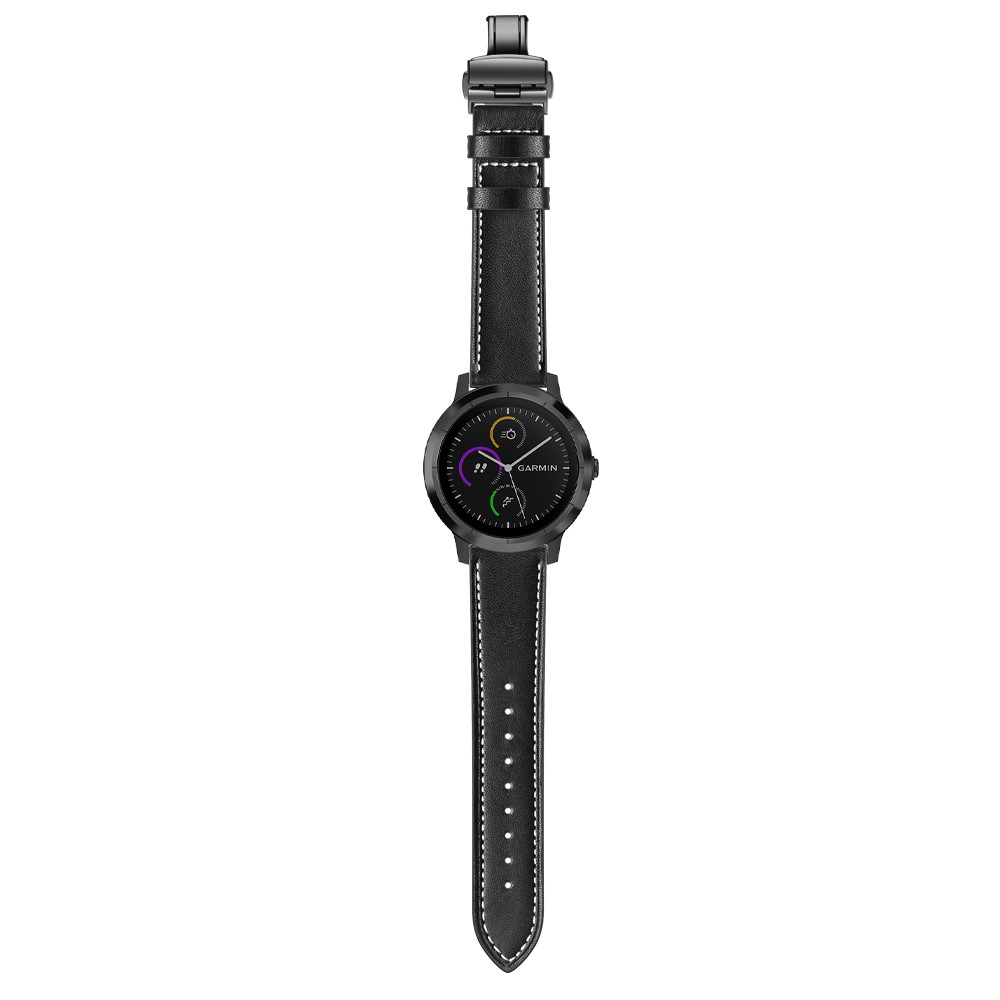 Camada de Gaiola de Couro de 20 mm Substituição de Cinta de Couro Genuíno Para Garmin Vivoactive 3 / Vivomove hr - Preto+preto