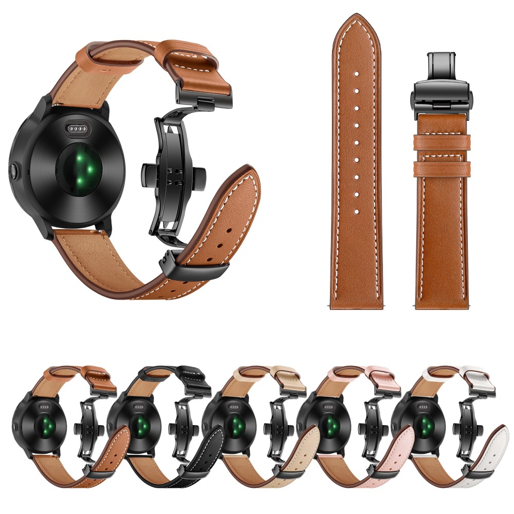 Camada de Gaiola de Couro de 20 mm Substituição de Cinta de Couro Genuíno Para Garmin Vivoactive 3 / Vivomove hr - Preto+preto-9