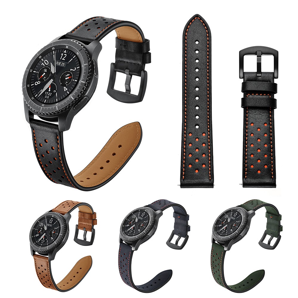 22mm Trous Décor Véritable Bande De Montre Intelligente En Cuir Pour Samsung Gear S3 Classic / Frontier - Noir-10