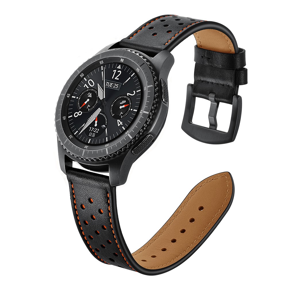 22mm Trous Décor Véritable Bande De Montre Intelligente En Cuir Pour Samsung Gear S3 Classic / Frontier - Noir-6