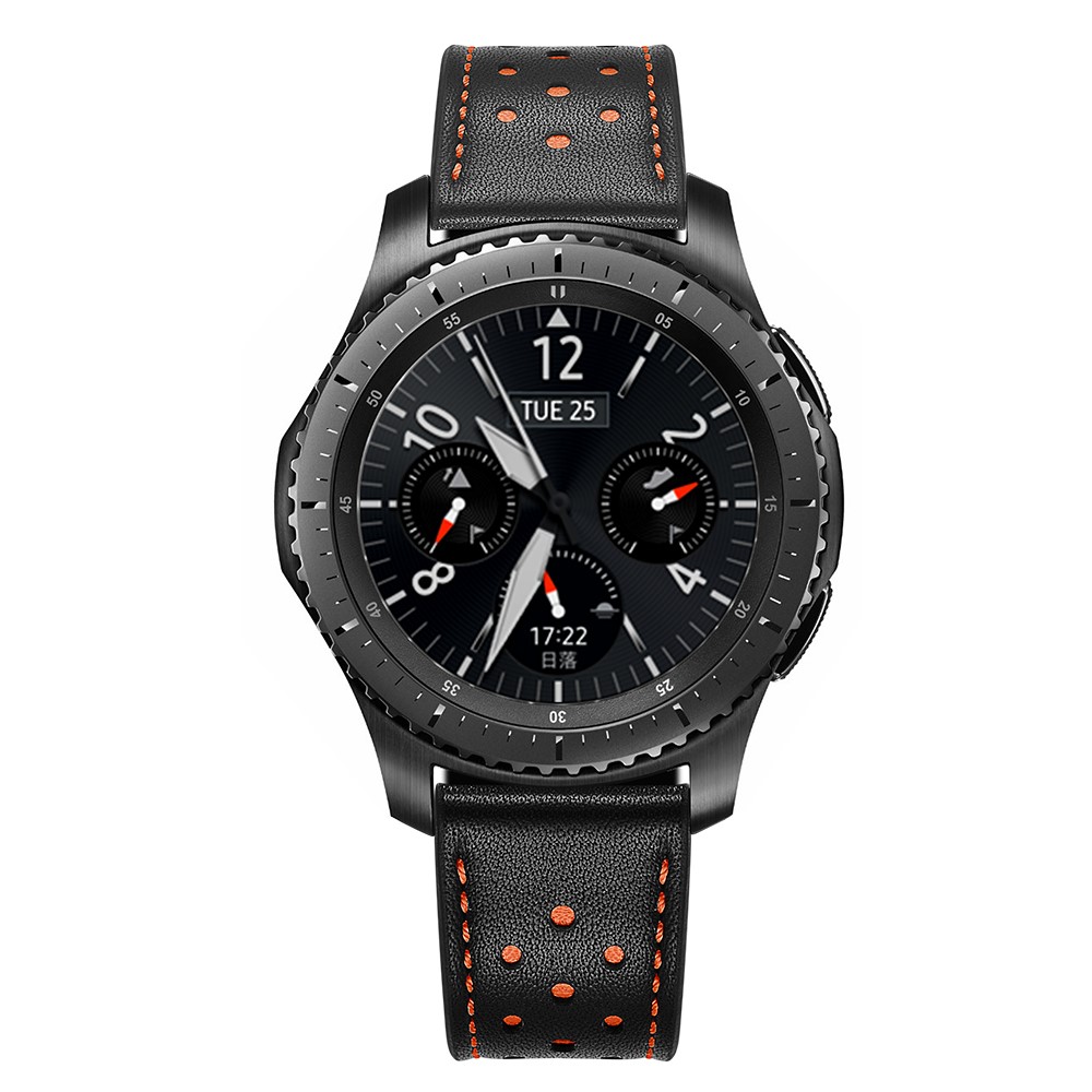 22mm Trous Décor Véritable Bande De Montre Intelligente En Cuir Pour Samsung Gear S3 Classic / Frontier - Noir