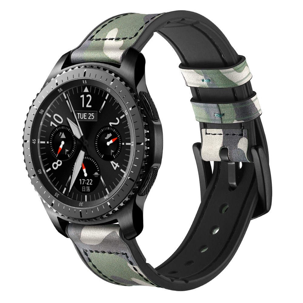 Correa de Reloj de Camuflaje de 22 mm de Cuero Para Samsung Gear S3 Classic/S3 Frontier - Verde Camuflaje