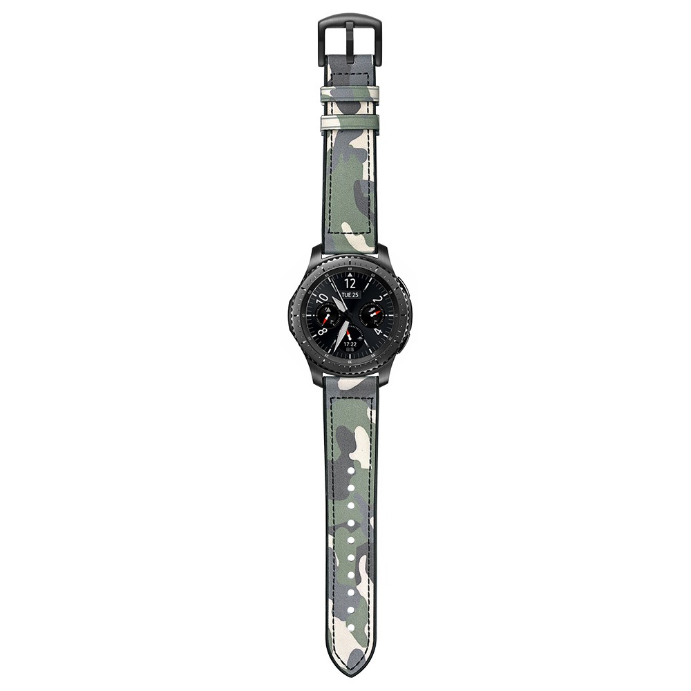 22mm Silicone + Leather Camouflage Watch Strap for Samsung Gear S3 Classic/S3 Frontier - Camouflage Green-9