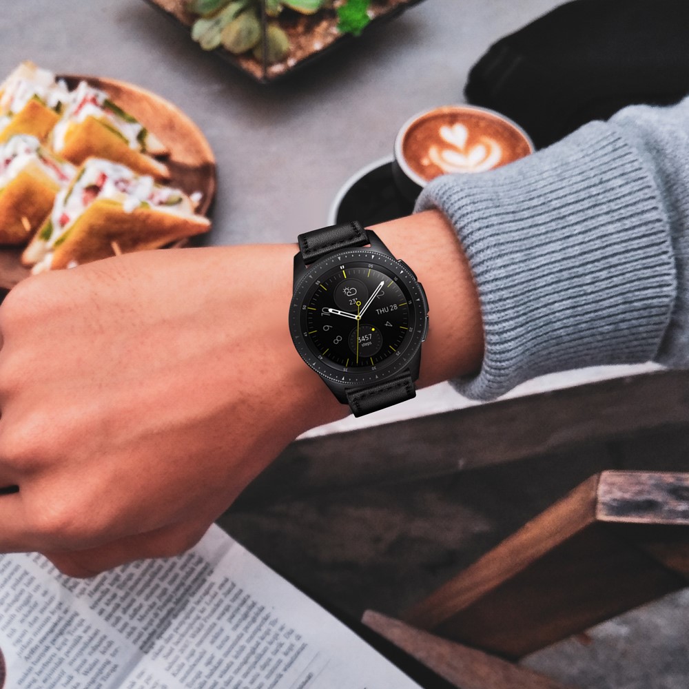 For Samsung Gear S3 Classic/S3 Frontier 22mm Knife Tail Genuine Leather Watch Strap Replacement Band - Black-8