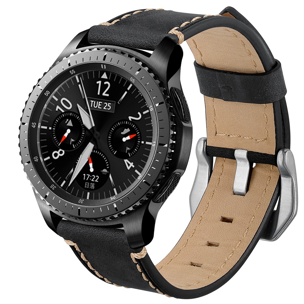 22mm Genuine Leather Watch Strap for Samsung Gear S3 Classic / S3 Frontier - Black-2