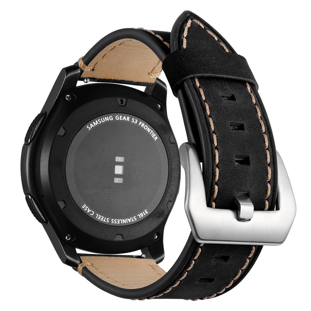 22mm Genuine Leather Watch Strap for Samsung Gear S3 Classic / S3 Frontier - Black-3