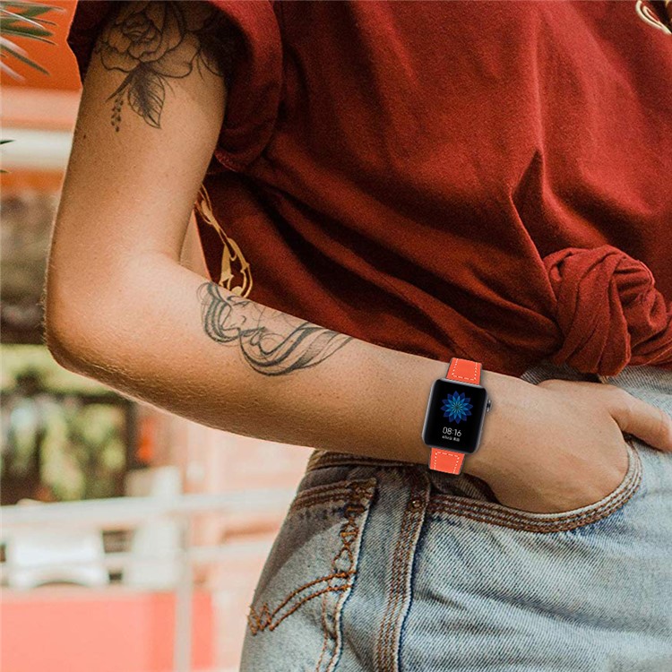 Genuine Leather Watch Strap Smart Watch Band Watchband for Xiaomi Mi Watch - Orange-5