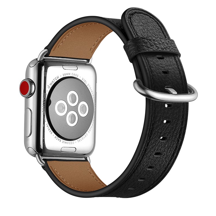 Obere Schicht Rindleder Uhrenarmband Ersatz Für Apple Watch Serie 1/2/3 38mm / Serie 4/5 40mm - Schwarz-3