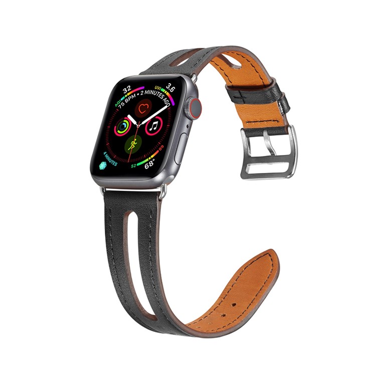 Quality Top-layer Cowhide Leather Watch Strap Replacement for Apple Watch Series 1/2/3 42mm / Series 4/5 44mm - Black-2