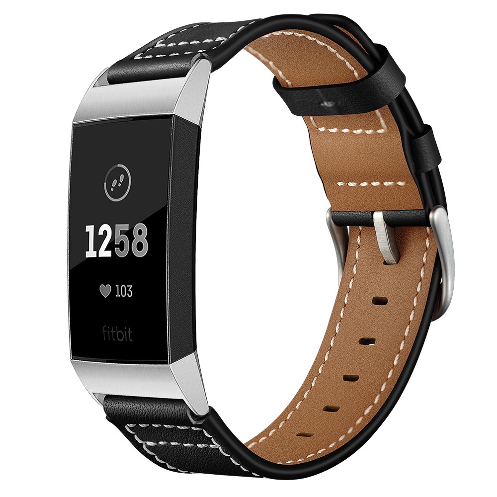 Genuine Leather Coated Smart Watch Band Strap for Fitbit Charge 3 - Black-6