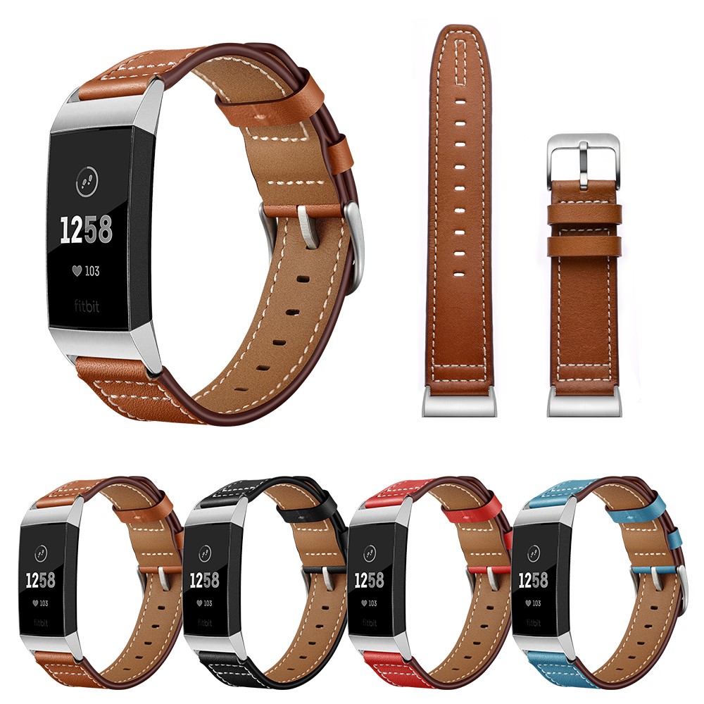 Genuine Leather Coated Smart Watch Band Strap for Fitbit Charge 3 - Black-9