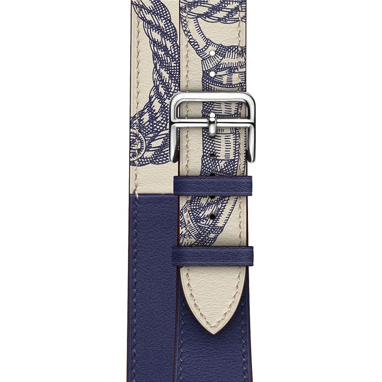 Pattern Printing Genuine Leather Replacement Watch Strap for Apple Watch Series 1/2/3 42mm / Series 4/5 44mm - Blue-3