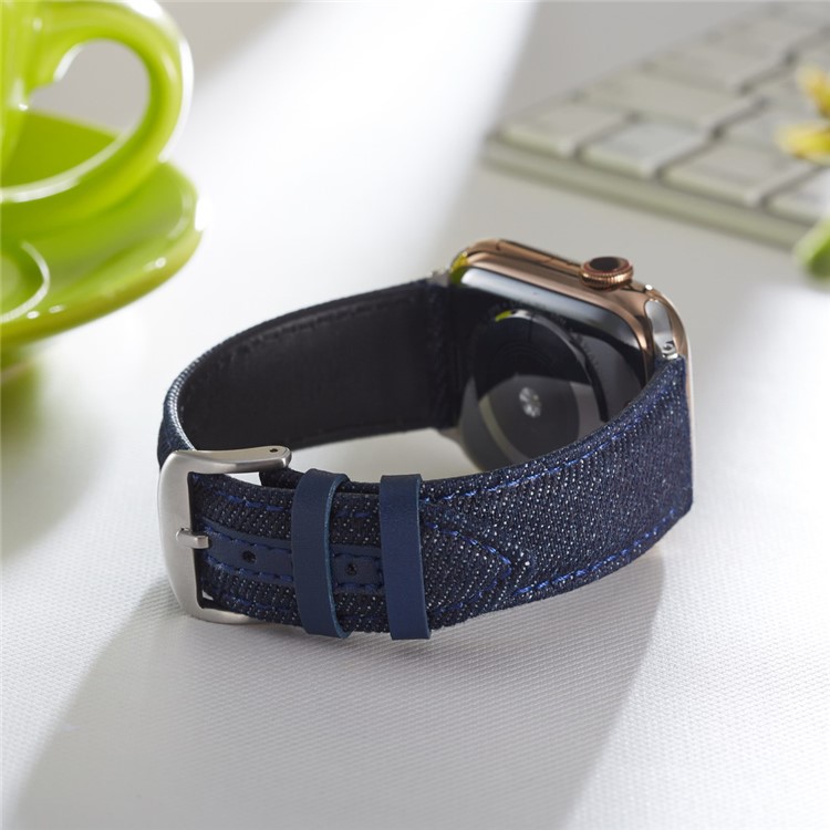 Jean Cloth Texture Watch Strap Replacement for Apple Watch Series 1/2/3 42mm / Series 4/5 44mm - Dark Blue-8