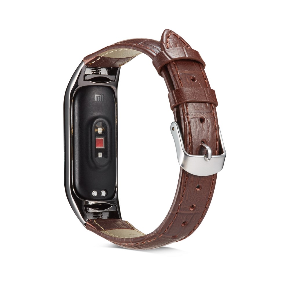 Crocodile Texture Genuine Leather Watch Strap for Xiaomi Mi Band 3 / Mi Smart Band 4 - Brown-3