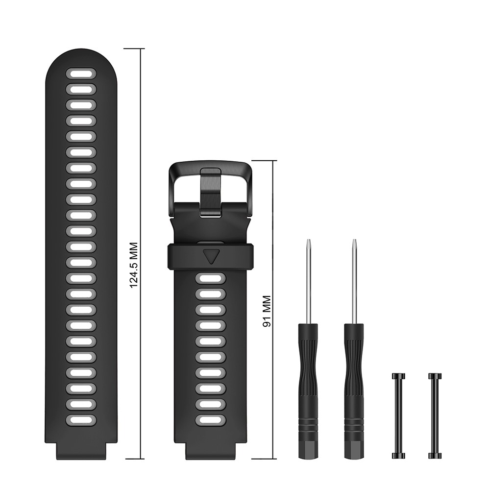 Silicone Watch Band Black Buckle with Connecting Rods for Garmin Forerunner 735XT 220 230 235 620 630 - Black / Grey-4
