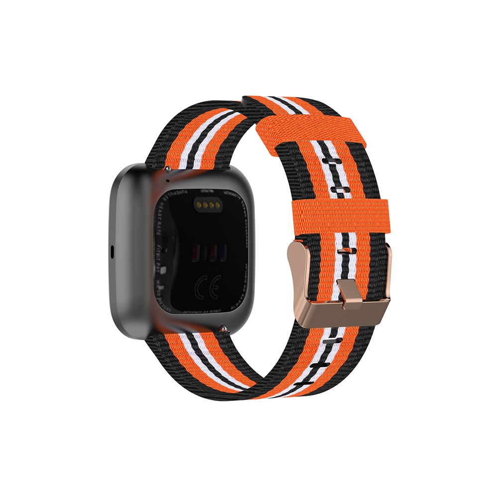 Nylon Weaven Smart Watch Band Replacement for Fitbit Versa 2/Versa Lite/Versa Blaze - Black/Orange-4