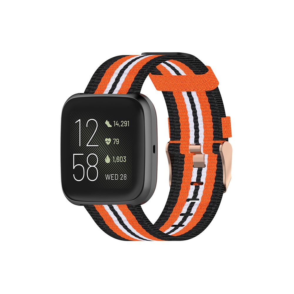 Nylon Weaven Smart Watch Band Replacement for Fitbit Versa 2/Versa Lite/Versa Blaze - Black/Orange-5