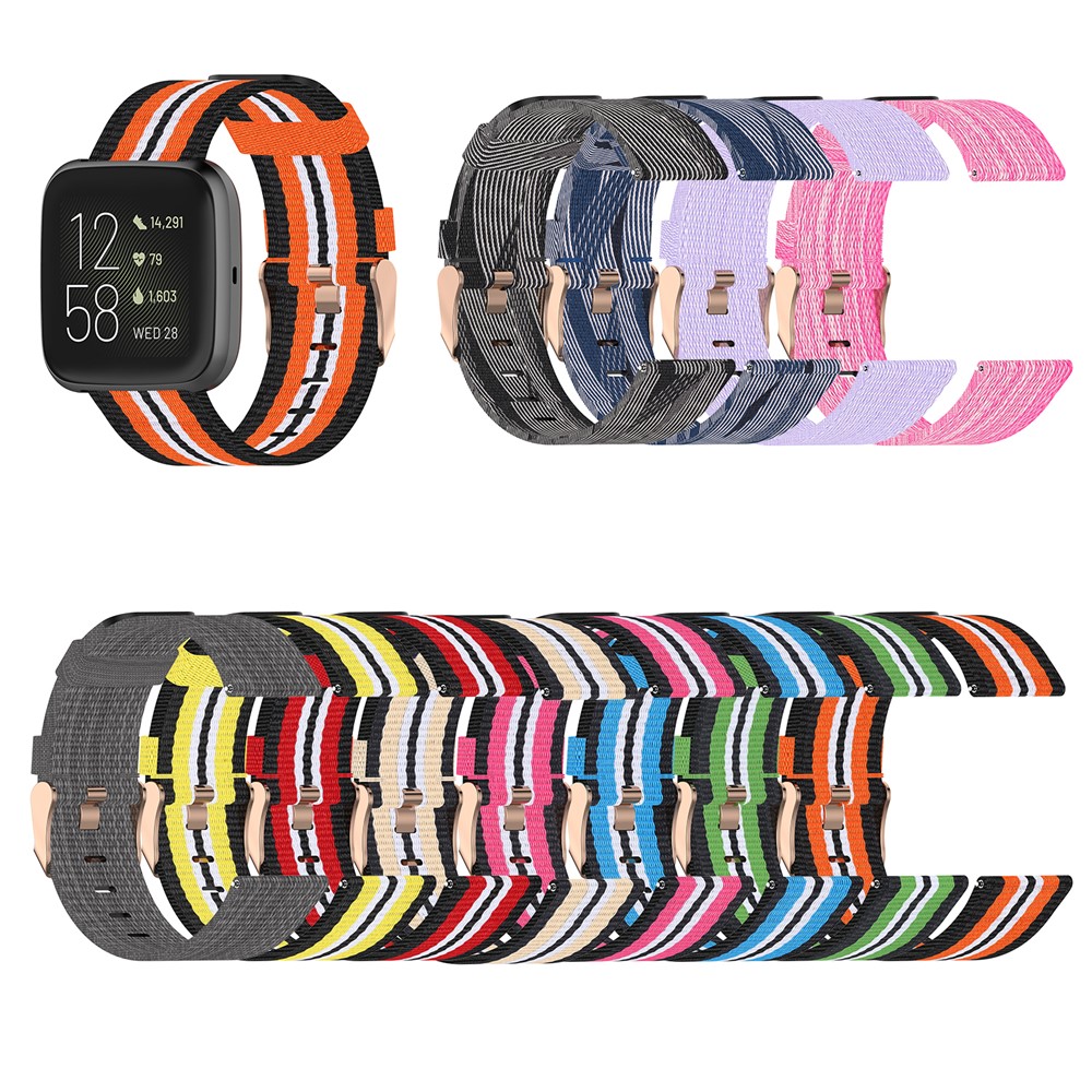 Nylon Weaven Smart Watch Band Replacement for Fitbit Versa 2/Versa Lite/Versa Blaze - Black/Orange-7