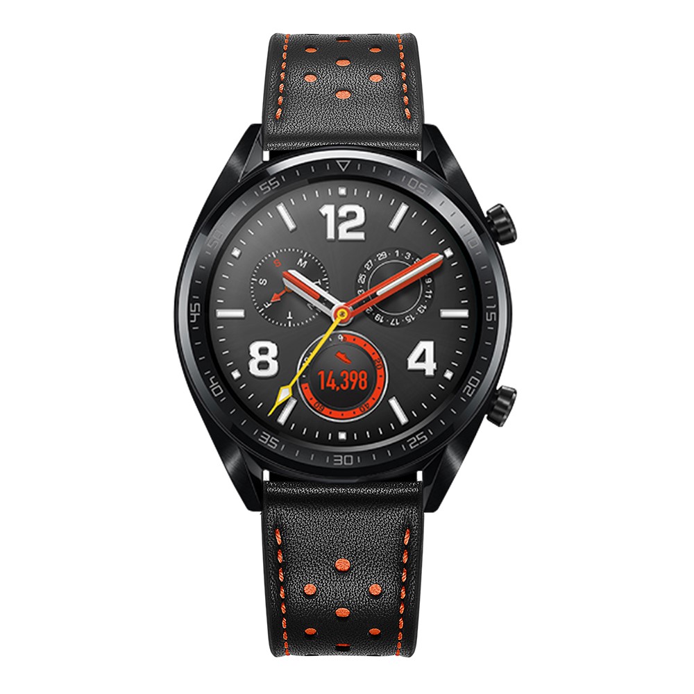 For Huawei Watch GT 22mm with Holes Cowhide Genuine Leather Watch Band - Black-4