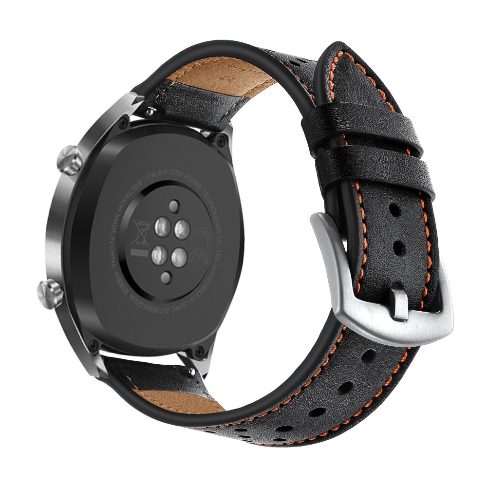 For Huawei Watch GT 22mm with Holes Cowhide Genuine Leather Watch Band - Black-7