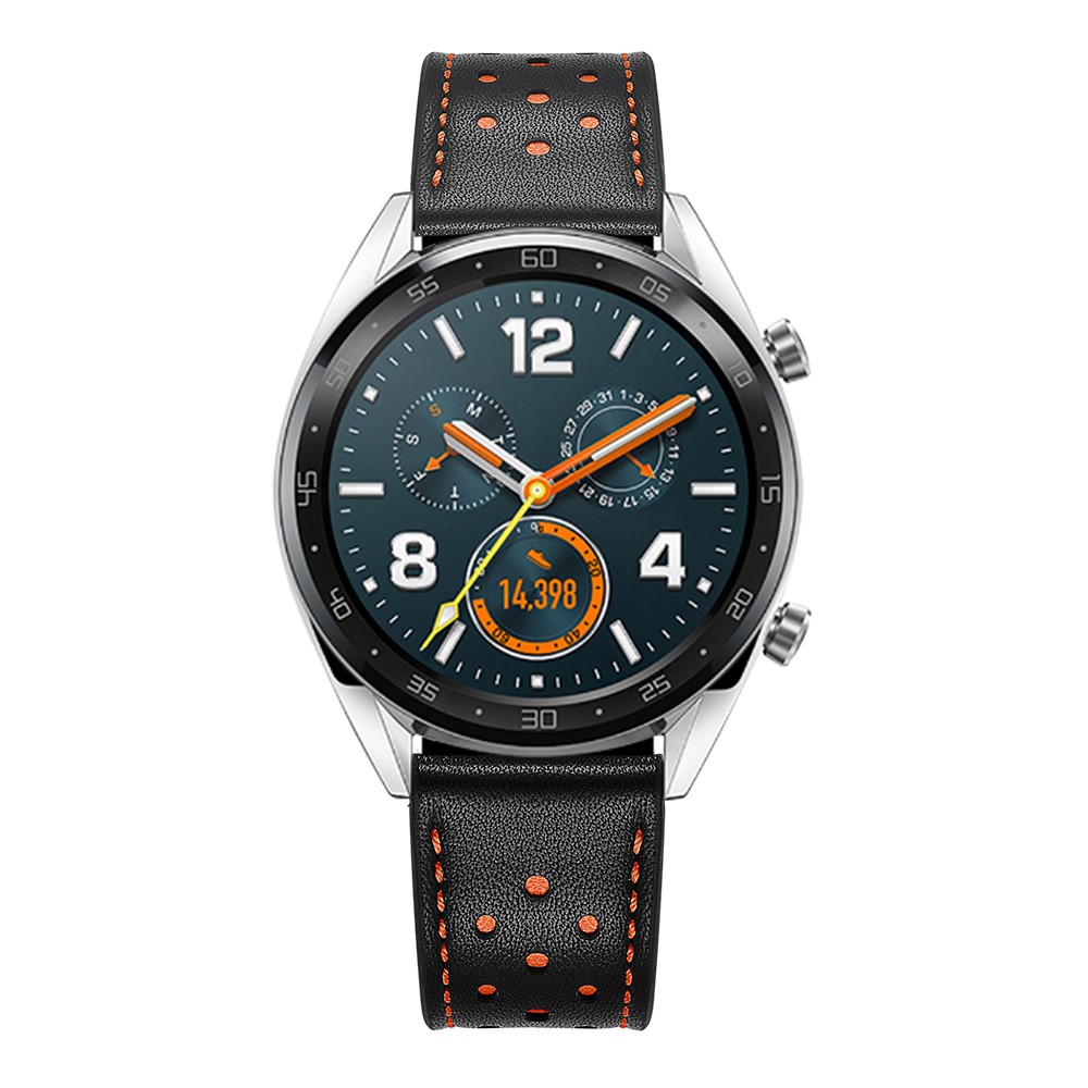 For Huawei Watch GT 22mm with Holes Cowhide Genuine Leather Watch Band - Black-8