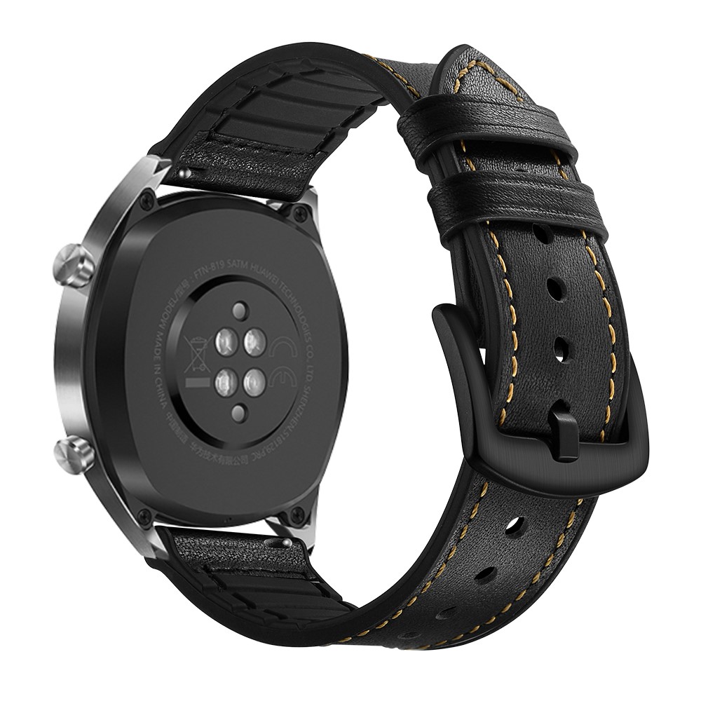 Genuine Leather Coated Silicone 22mm Watch Strap for Huawei Watch GT 2/1 / Honor Magic - Black-10
