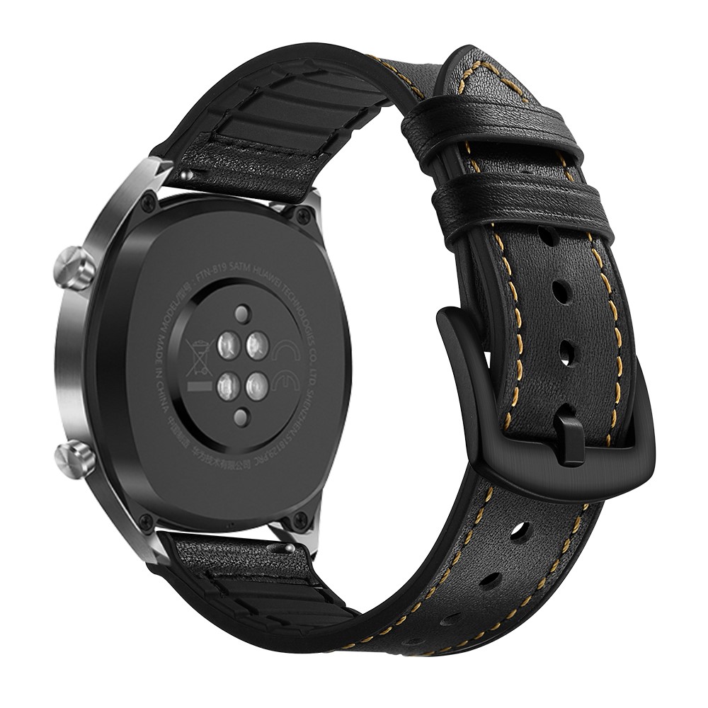 Genuine Leather Coated Silicone 22mm Watch Strap for Huawei Watch GT 2/1  / Honor Magic - Black-10