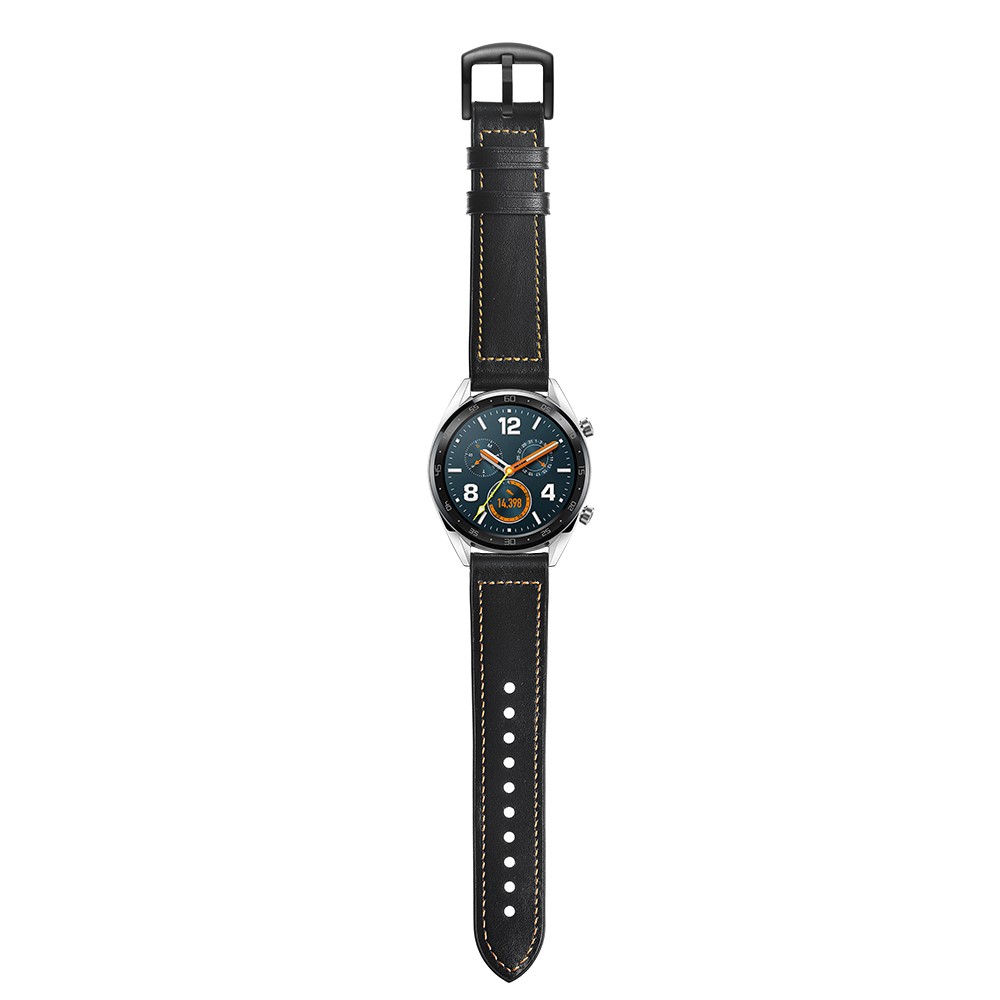 Genuine Leather Coated Silicone 22mm Watch Strap for Huawei Watch GT 2/1 / Honor Magic - Black-11