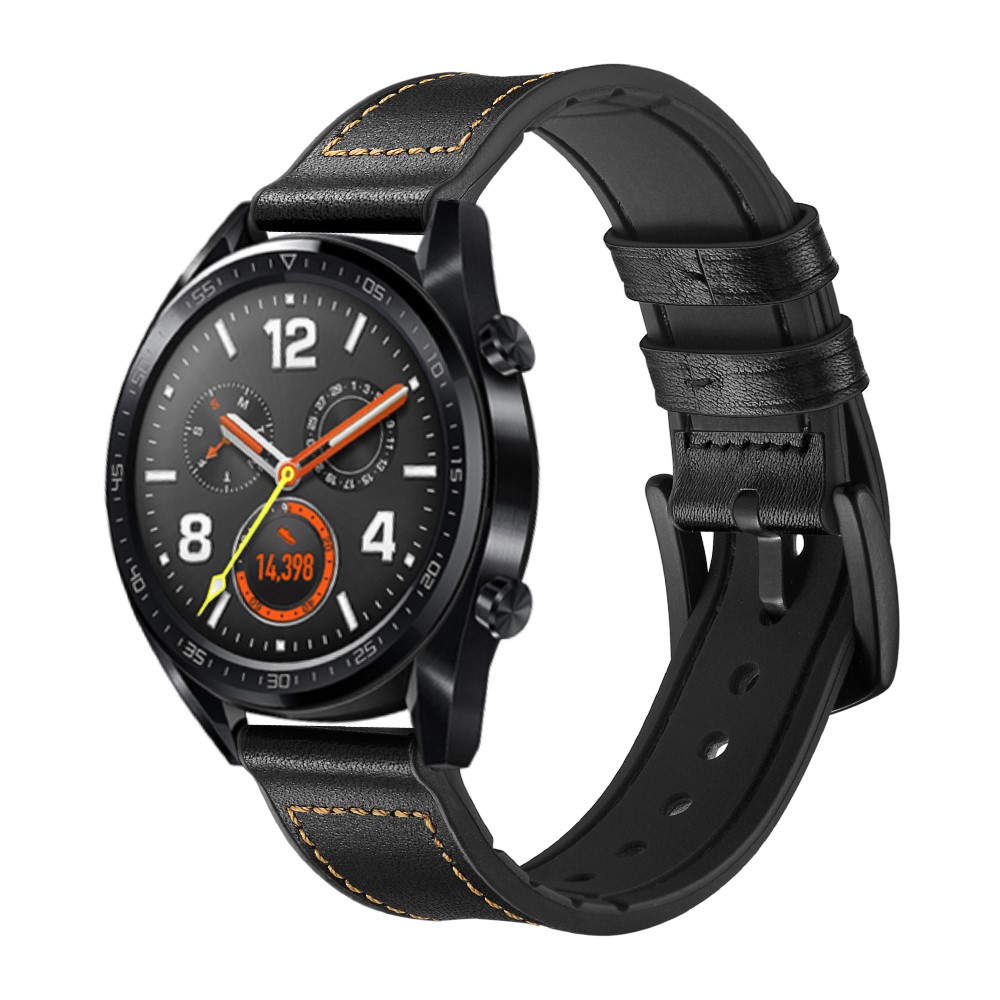 Genuine Leather Coated Silicone 22mm Watch Strap for Huawei Watch GT 2/1 / Honor Magic - Black-12