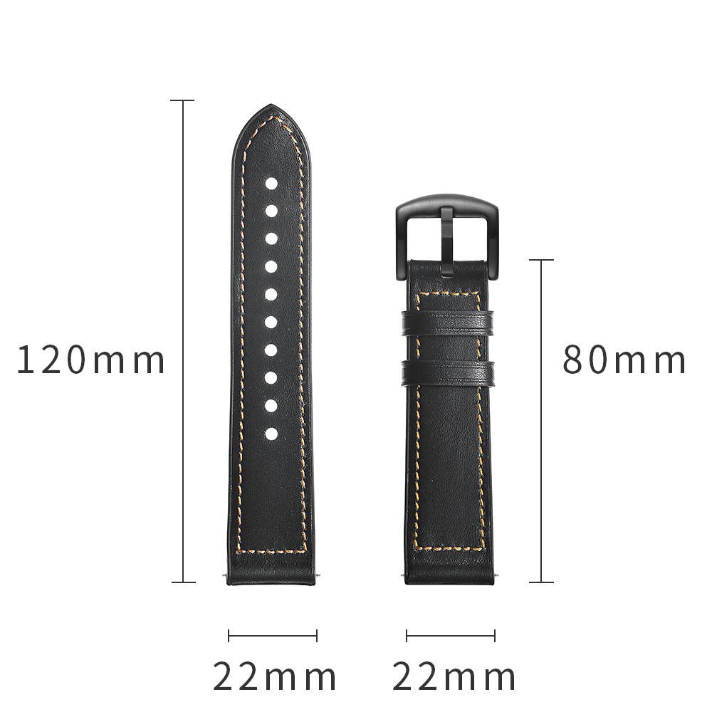 Genuine Leather Coated Silicone 22mm Watch Strap for Huawei Watch GT 2/1  / Honor Magic - Black-5