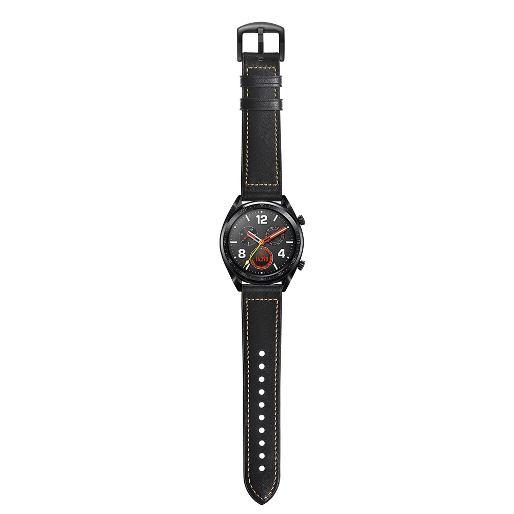 Genuine Leather Coated Silicone 22mm Watch Strap for Huawei Watch GT 2/1 / Honor Magic - Black-7