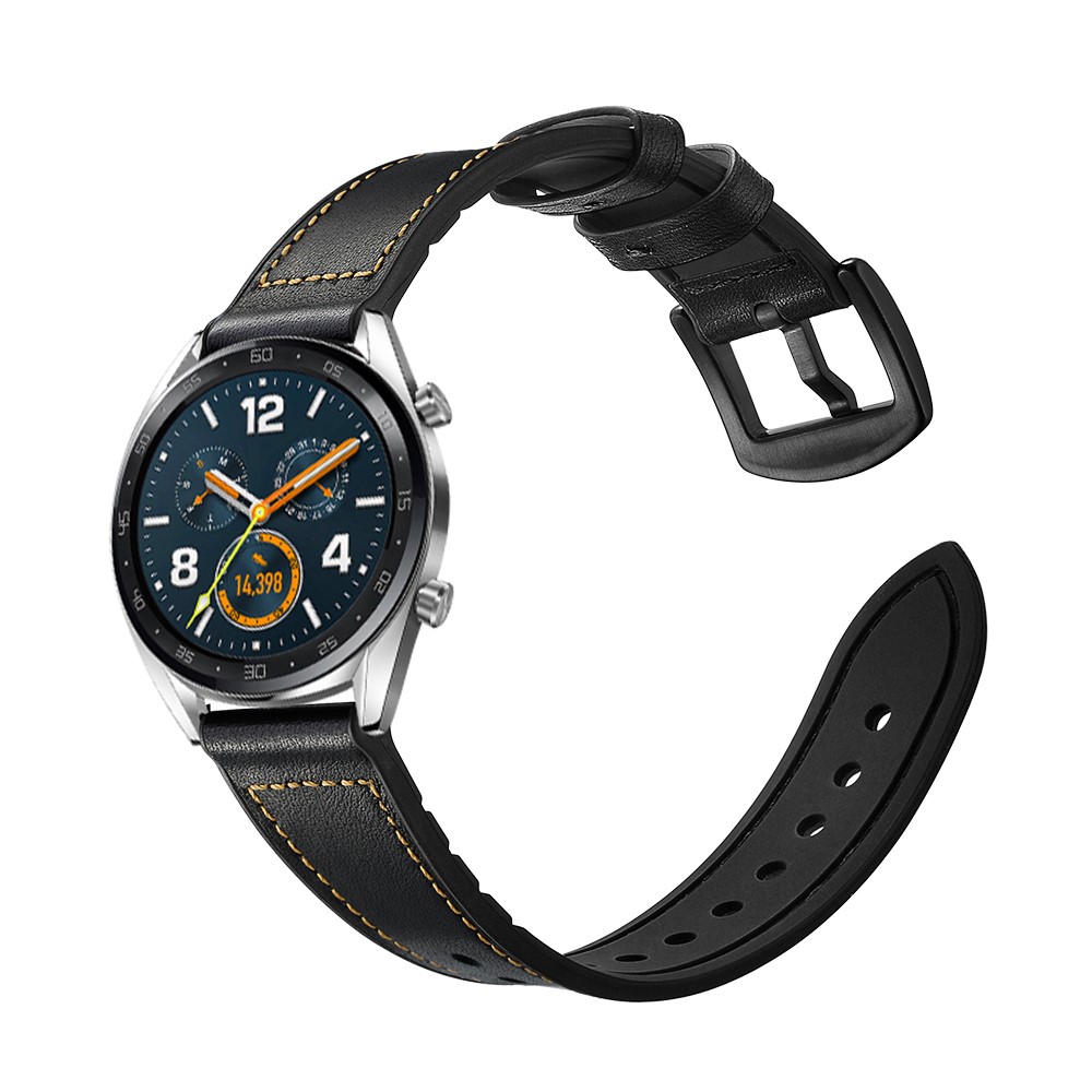 Genuine Leather Coated Silicone 22mm Watch Strap for Huawei Watch GT 2/1 / Honor Magic - Black-8