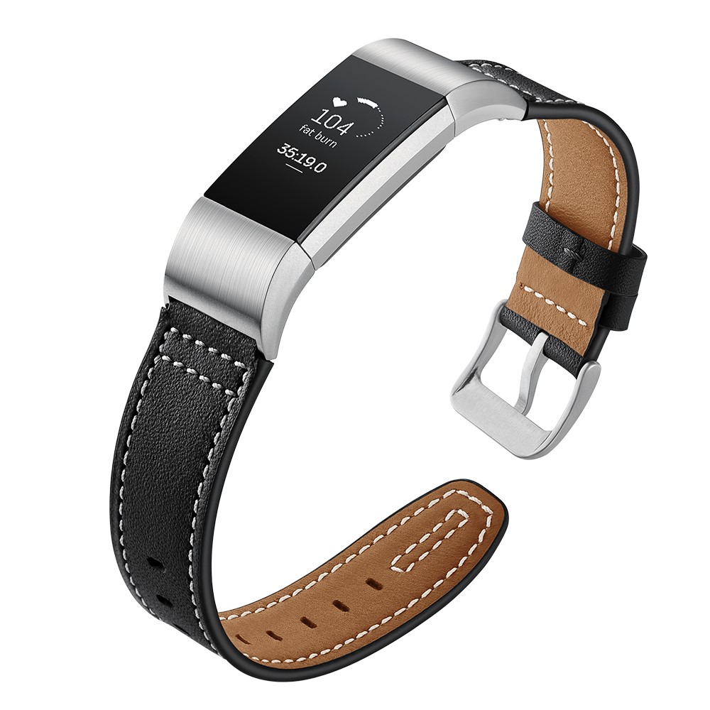 Genuine Leather Coated Watch Band for Fitbit Charge 2 - Black-4