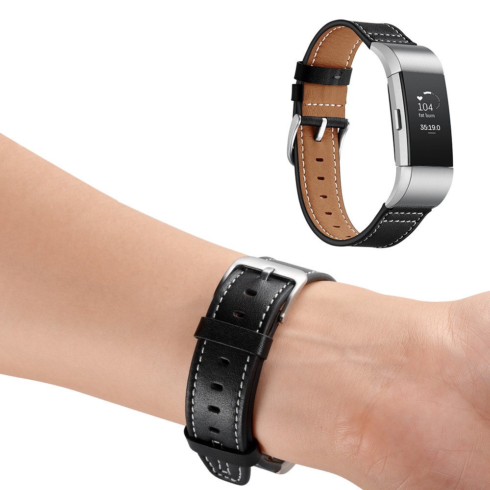 Genuine Leather Coated Watch Band for Fitbit Charge 2 - Black-8