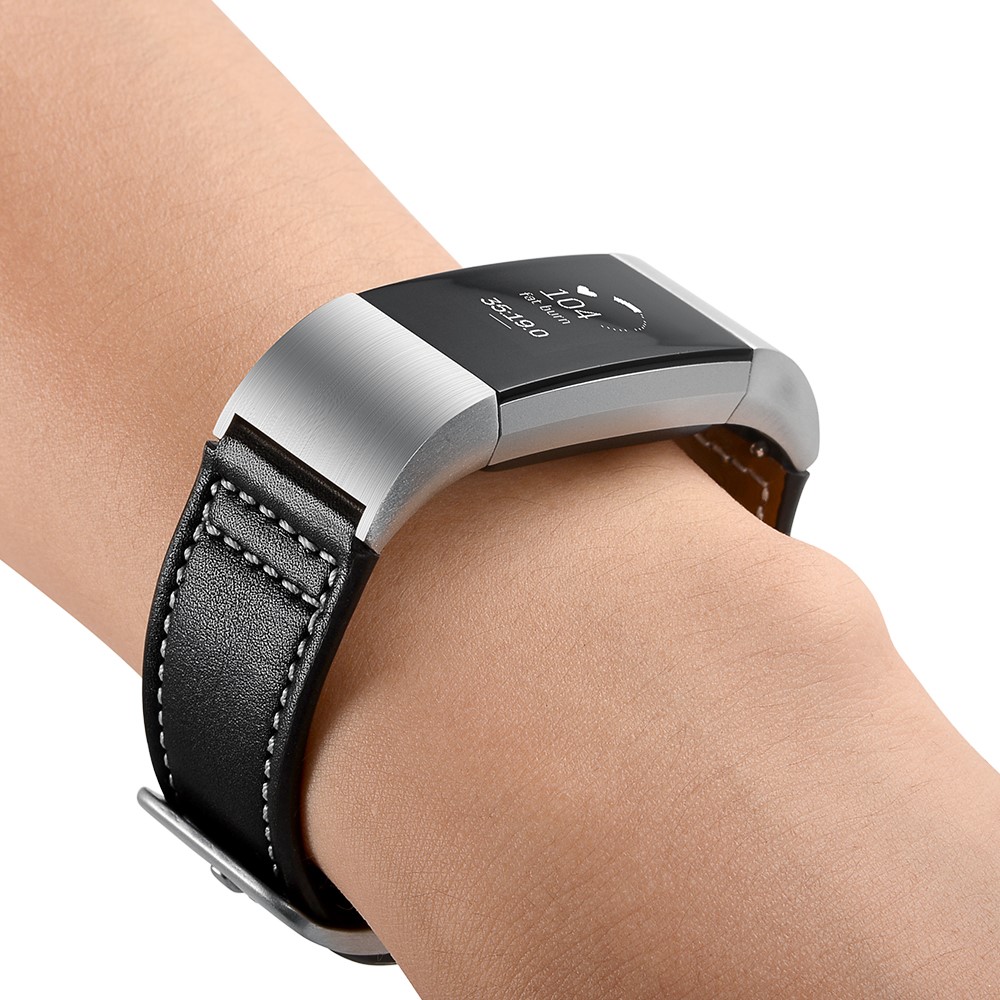 Genuine Leather Coated Watch Band for Fitbit Charge 2 - Black-9