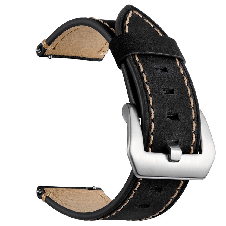 Genuine Leather Smart Watch Band for Huami Amazfit Watch 22mm- Black-1